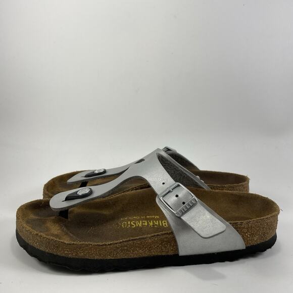 Birkenstock Gizeh Slide Sandals Womens Size 36 US Size 5-5.5 Silver Metallic - Picture 4 of 9